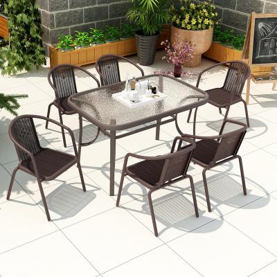 China Waterproof Small Balcony Leisure Table Chair And Outdoor Garden Courtyard Chair Rattan Three-Piece Set for sale