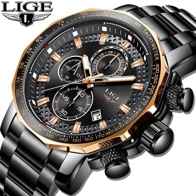 China Relogio Masculino LIGE 9902 New Sports Non-Specific Chronograph Men's Watches Luxury Steel Waterproof Men Quartz Clock Watch Top Brand for sale