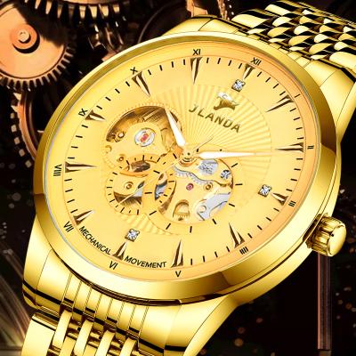 China Official JLANDA Day/Date Mens Mechanical Wristwatches Skeleton Watch Top Brand Montre Homme Clock Sport Luxury Bezel Gold Mens Watches for sale