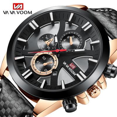 China VAVAVOOM Brand Non-Specific Top Luxury Calendar Watch Male Men Fashion Mens Watches Waterproof Sport Leather Military Wrist Watch Dropshipping for sale