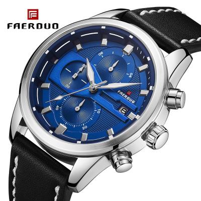 China FAERDUO Water Resistant Leather Watch Men Sports Style Red Black Top Brand Luxury Mens Watches Chronograph Male Clocks Date Military Clock for sale