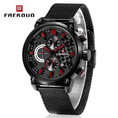 China Men's Stainless Steel Mesh Band 30M Waterproof Sport Watches Top Fashion Quartz Brand FAERDUO Water Resistant Casual Watch Men 24 Hours Synchronize for sale