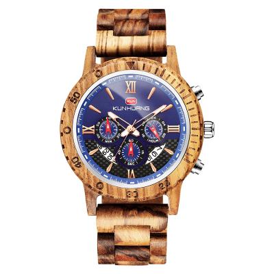 China Non-specific KunHuang men's kol erkek saati chronograph military watch quartz watches elegant luxury wooden wooden watches 1014 for sale