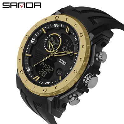 China Top Famous Brand Business Sport Waterproof Double Alarm SANDA 6012 Dual Display Men's Watch Luxury Men's Watch Masculino for sale