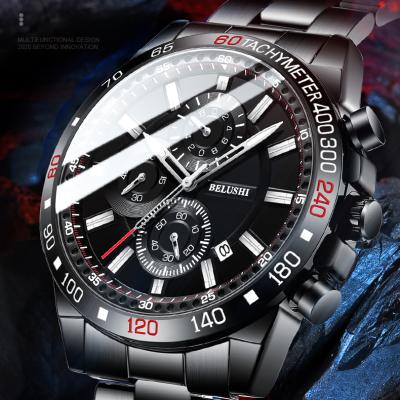 China 2021 New Men's Day/Date BELUSHI Brand Top Luxury Sports Chronograph Stainless Steel Quartz Watch Waterproof Men Relogio Masculino for sale