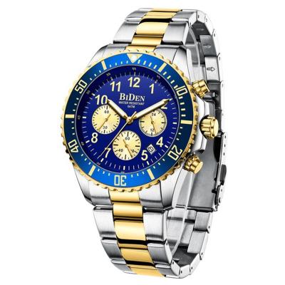 China BIDEN 3ATM Brand Luxury Top Waterproof Classic Men's Non-Specific Business Casual Dress Gold Men's Wristwatch Blue Gold Gifts For Men for sale