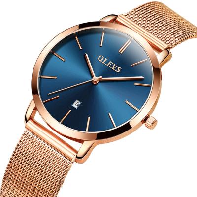 China Ultra Thin Mesh Steel Strap Wristwatch Quartz Calendar Watches OLEVS Rose Gold Watch For Women Water Resistant Ladies Watches relogio feminino for sale