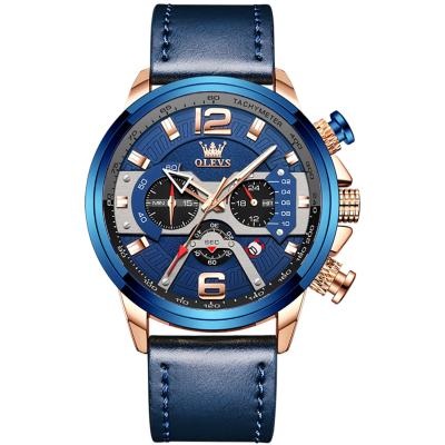 China OLEVS 9915 Water Resistant Fashion Chronograph Men Watch Luxury Brand Relogio Masculino Multifunctional Quartz Leather Waterproof Wristwatch for sale