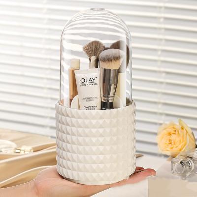 China Large Capacity Viable Transparent Rotary Brush Cartridge Acrylic Dust Proof Rotary 360 Cartridge Cosmetics Desktop Storage Box for sale