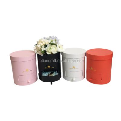 China Other Pure Color Flowers Box Round Ribbon With Drawer Black/White/Pink Color, MOQ 24boxes for sale