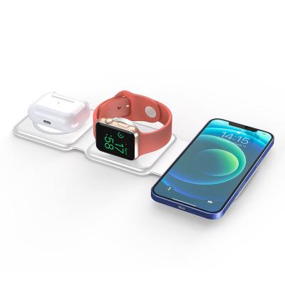 China Smart Watch Led Colorful Light Radio Charging Pad 15W Folding Fast Charging Station 3in1 Wireless Charger For Phone Watch Earphone for sale