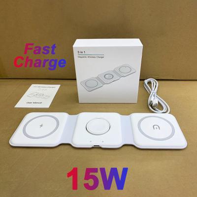 China Smart Watch 3 In One Wireless Charger Pad For iPhone 12 13 Pro Max Wireless Charger For Apple For Samsung Galaxy Phone Buds Wireless Charger for sale