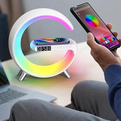 China UniversalÂ   15W Wireless Fast Charger 6in1 5 in 1 Portable Smart Speaker with Alarm Clock LED Atmosphere Desk Lamp Night Light Home Decor for sale