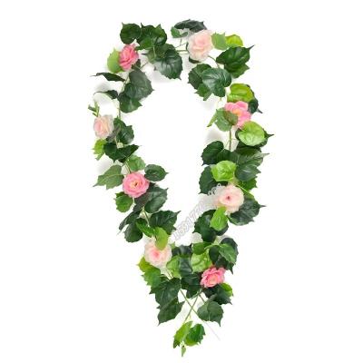 China With High Quality Plastic Iron Wire Wall Hanging Fence 200cm Artificial Rose Flower Vine For Wedding Decoration for sale