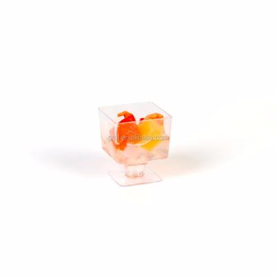 China Party Bases Single Wall Plastic 1 Piece Wine Glasses, 2-Ounce Square Mini Tasters, Clear Transparent Color for sale