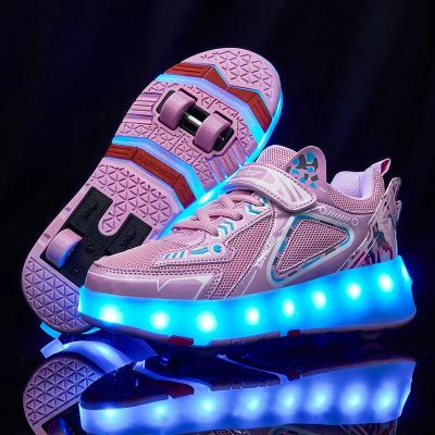 China Flash Kids Kick Roller Retractable Shoes, Wholesale Outdoor Roller Skates Shoes, Led Light Up Flashing 2 Wheel Shoes For Kids for sale