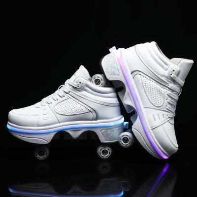 China Training Skating Kids Kick Wheeled Shoes, Retractable Kids Wheels Roller Shoes, Led Light Up Kids Roller Skate Shoes With Wheels for sale