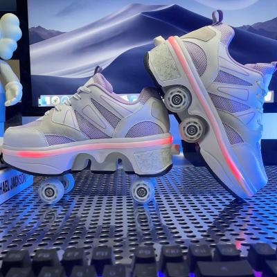 China Quad Skate Kids Kick Wheeled Shoes, Light Roller Shoes With Retractable Wheels, Led Kids Roller Skate Shoes With Wheels for sale