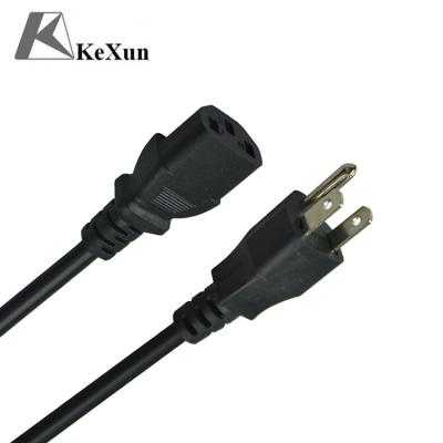 China Home Appliance 3 Pin Power Extension Cord US Plug Power Cable For PC Black IEC C13 USA Extension AC Power Cord For Hairdryer/Computer/Laptop for sale