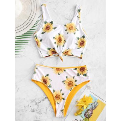 China Cheap Reversible Print Sunflower Print Hot Selling QUICK DRY Wear Women's Bikini Swimwear Beach Two Piece Swimsuit for sale