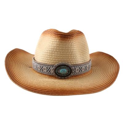 China Eco-friendly Fashion Eco-friendly Raw Material Women Curving Straw Hat Belt Buckle Hat Western Style Sunscreen Brim Wild Cowboy Hat New for sale