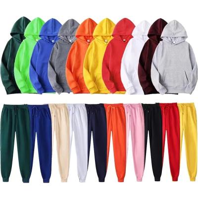 China Viable High Quality Sublimation Blanks Hoodie Set Cotton 100% Polyester Custom Design Sweatpants And Hoodie Set For Men for sale