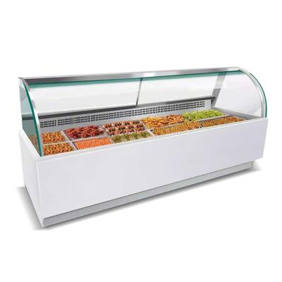 China Single-temperature Green Apple Butcher Commercial Apple Butcher Refrigerator Deli Glassware Display Glass Cooler Steel Air Sliding Curved Painting Cold Cooling for sale