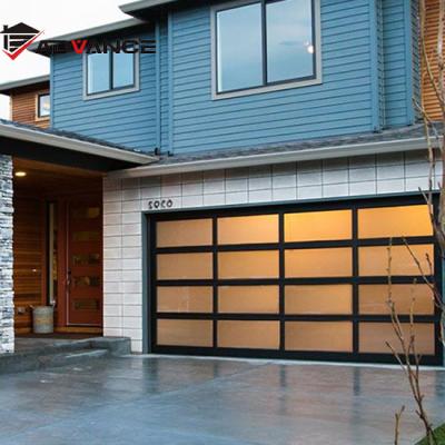 China Residential Black Aluminum Tempered Glass Sectional Garage Door for Home for sale