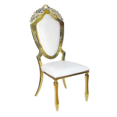 China Modern New Design Royal Luxury White High Quality Leather Dining Chair Stainless Steel Gold Wedding Chair for sale