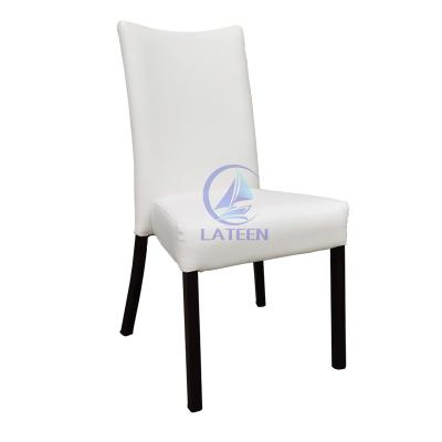 China Luxury Wedding Woodlike Modern Leather Italian Aluminum Chair Restaurant Wood Imitated Dining Chairs for sale