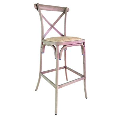 China Factory Wholesale Modern Wedding Stacking Look High Cross Back Modern Wooden Bar Chair for sale