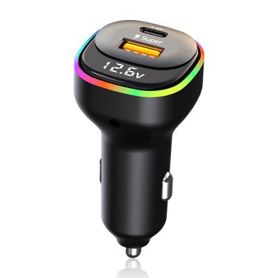 China China-chic New Gadget In Car Charger Dual USB Output PD3.0 65W QC3.0 22.5W Rainbow LED Fast Charging Decoration for sale