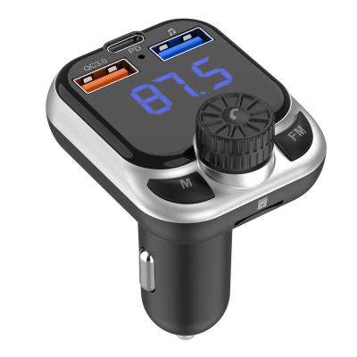 China Mobile Phone Charging Car USB Handsfree Charger QC3.0 TYPE-C 18W Output FM Transmitter Bluetooth MP3 Player for sale