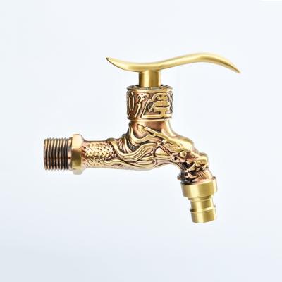 China Antique Brass Rose Gold Dragon Carved Faucet Flange Mount Traditional Copper Wall Mount Faucet For Washing Machine for sale