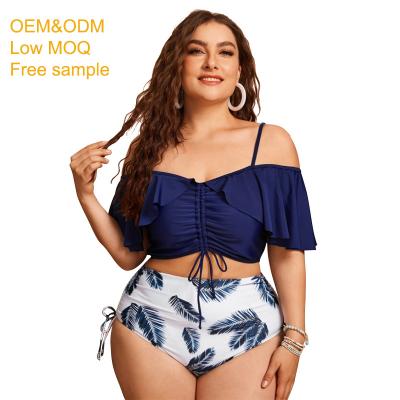 China 2022 Wholesale Breathable Plus Size Women Thong Swimwear High Waist African Two Piece Solid Color Bikini Swimwear Cover Up Dresses for sale