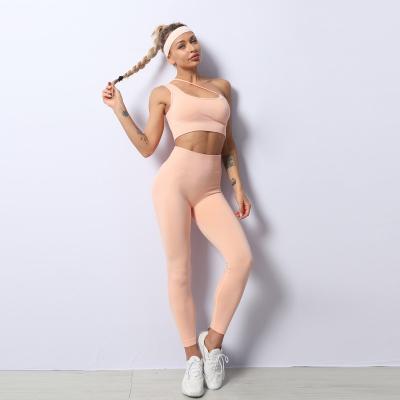 China Wholesale Custom Sport Breathable Clothes Ladies Gym Fitness Active Wear High Waisted Gaiters 2 Pieces Set Seamless Yoga Set for sale