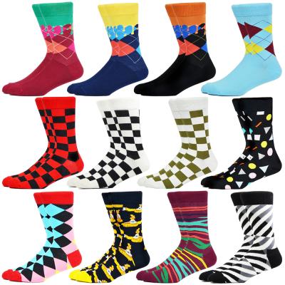 China QUICK DRY design men thongs wholesale funny happy socks geometry stripe pattern colorful cotton comfortable sock for sale