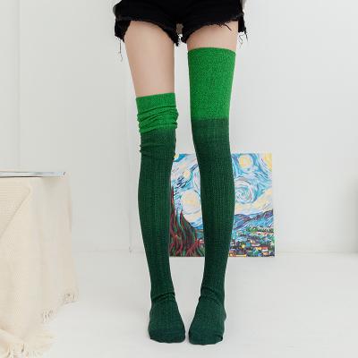 China QUICK DRY Women Over The Knee Socks Knitted Gradient Tie Dye Long Tube Bangs Wool Stocking Winter Leg Warmers for sale