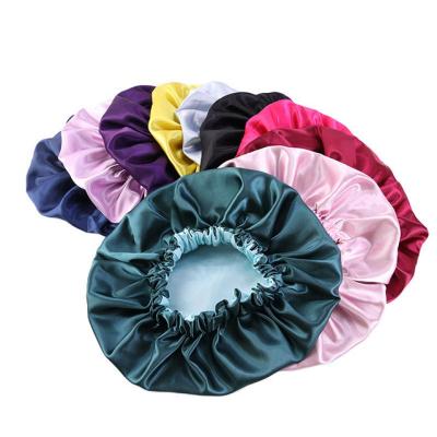 China COMMON Wholesale High Quality Custom Hood Double Layer Satin LOGO Custom Silk Sleep Bonnets With Logo for sale