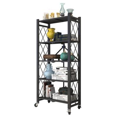 China Wholesale supply viable 3/4/5 layer metal storage folding shelf home rack with wheels for home for sale