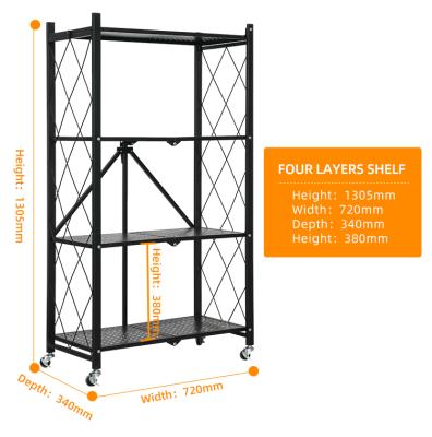 China Sustainable Foldable Organizer Metal Rack 3-4 - 5 Tier Kitchen Storage Corner Shelves With Wheels for sale