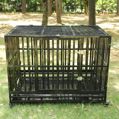 China Breathable Easy To Assemble Strong Black Metal Iron Pet Cage Crate With Tray for sale