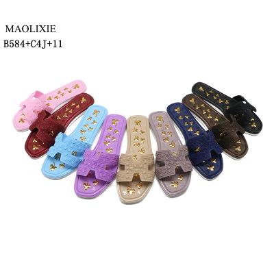 China CUSHIONING China Manufacturer Logo Shoes PVC Home Ladies Slipper Summer Custom Sandals Slip Women for sale