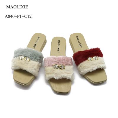 China Wholesale Anti-slippery Summer Soft Indoor Fashion Lady Fur Lady Fashion MLXY Fluffy Slide Sandals For Women for sale