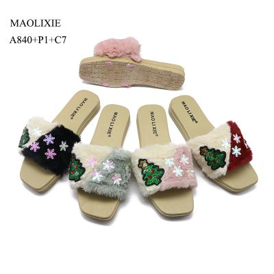 China 2020 Fashion Women Designer Anti-slippery Colorful Fur Slippers Ladies Sandals Slides Wholesale for sale