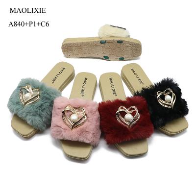 China Newest Anti-slippery Comfortable Furry Slippers For Women Fur Slide Sandals Plush Shoes for sale