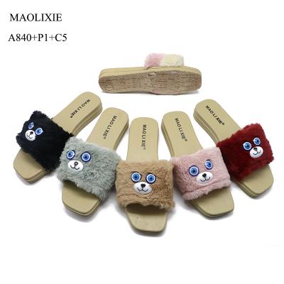 China Hot Sale Anti-Slippery Ladies Fashion Indoor Home Fur Slide Slippers Women Hairy Sandals Custom for sale