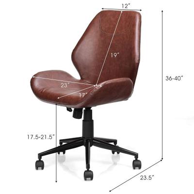 China Leisure Adjustable Chair PU (Height) Leather Armless Study Chair Upholstered Swivel Lounge Lift Chair for sale