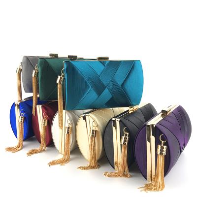 China Luxury Ready To Ship Bridal Wedding Purses With Tassel Dangle Women's Evening Clutch Bags Silk Satin Party Handbags for sale