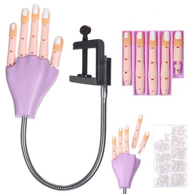 China Popular Ready Current Newest Purple Improved Practice Nail Hand For Acrylic Nail Tips Trainer Flexible Silicone Nail Training Hand for sale